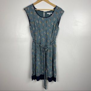Boden 8 Floral Sheath Shift Dress Knee Length Blue Short Sleeve A Line Tie Waist